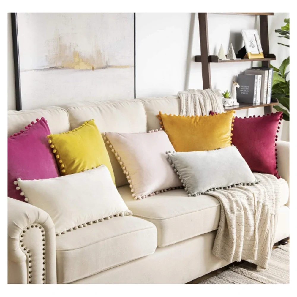 Phantoscope Velvet‎ Decorative Throw Pillow Covers Boho Soft Solid Square Yellow